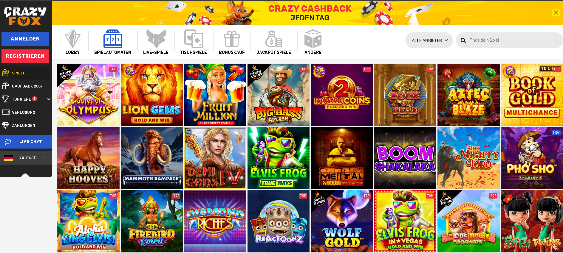 CrazyFox Casino Main